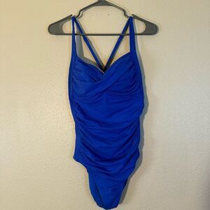 Seafolly Royal Blue goddess twist front slimming one piece Swimsuit 16